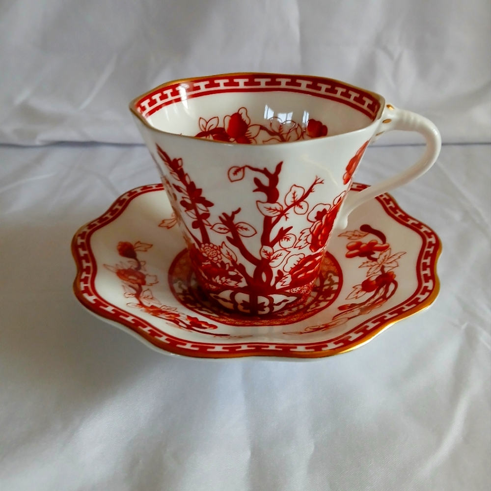 COAL PORT Vintage Indian Tree Coral Bone China Tea Cup with Saucer